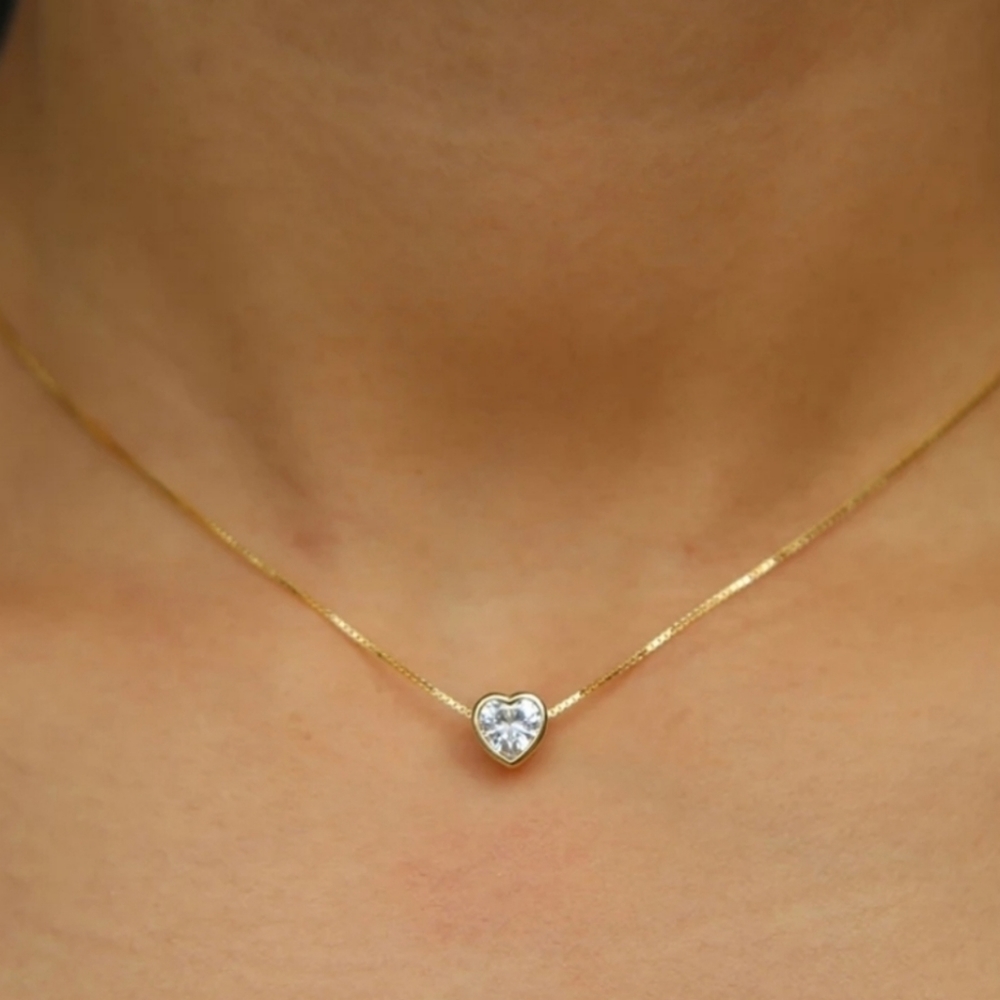 14kt YG Cubic Zirconia CZ Stone 16" Necklace - Picture 5 of 9